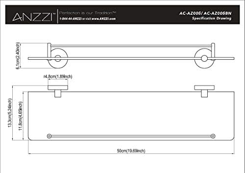 Anzzi Caster 5.24 אינץ '. W מדף זכוכית בכרום מלוטש | קיר גימור עמיד בפני שריטות זוהר מדף דקו-זכוכית